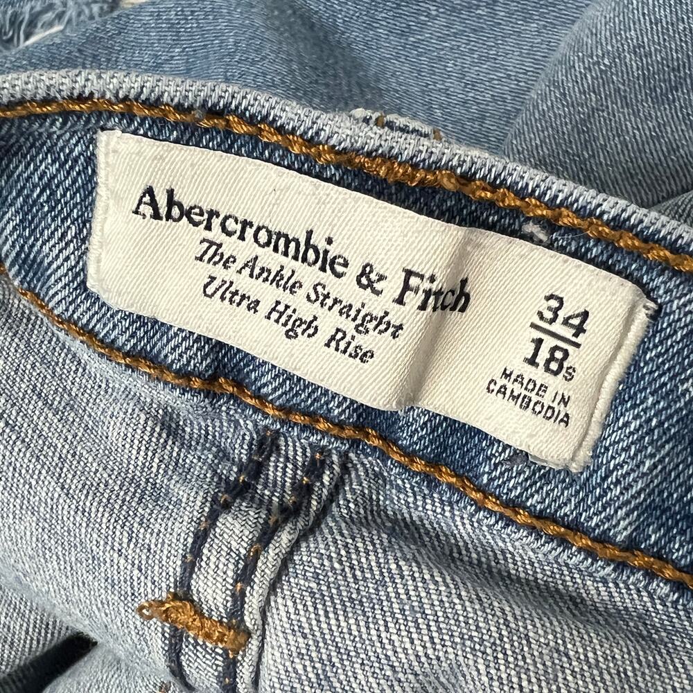 Abercrombie & Fitch Ankle Straight Jeans Plus Size 18 Short Light Wash Denim - Picture 3 of 9